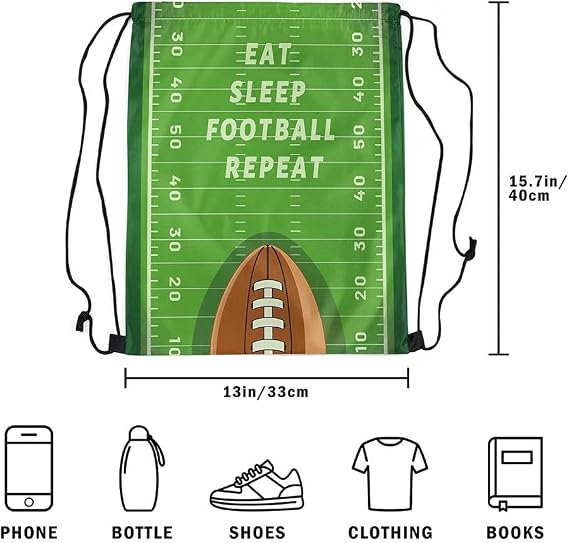 American Football Drawstring Backpack Rugby Sports Ball Games Field Gym Cinch Sack Sports Draw String Knapsack Green Geometric Stripes Modern Bag for Trip Camping Climbing 13x16