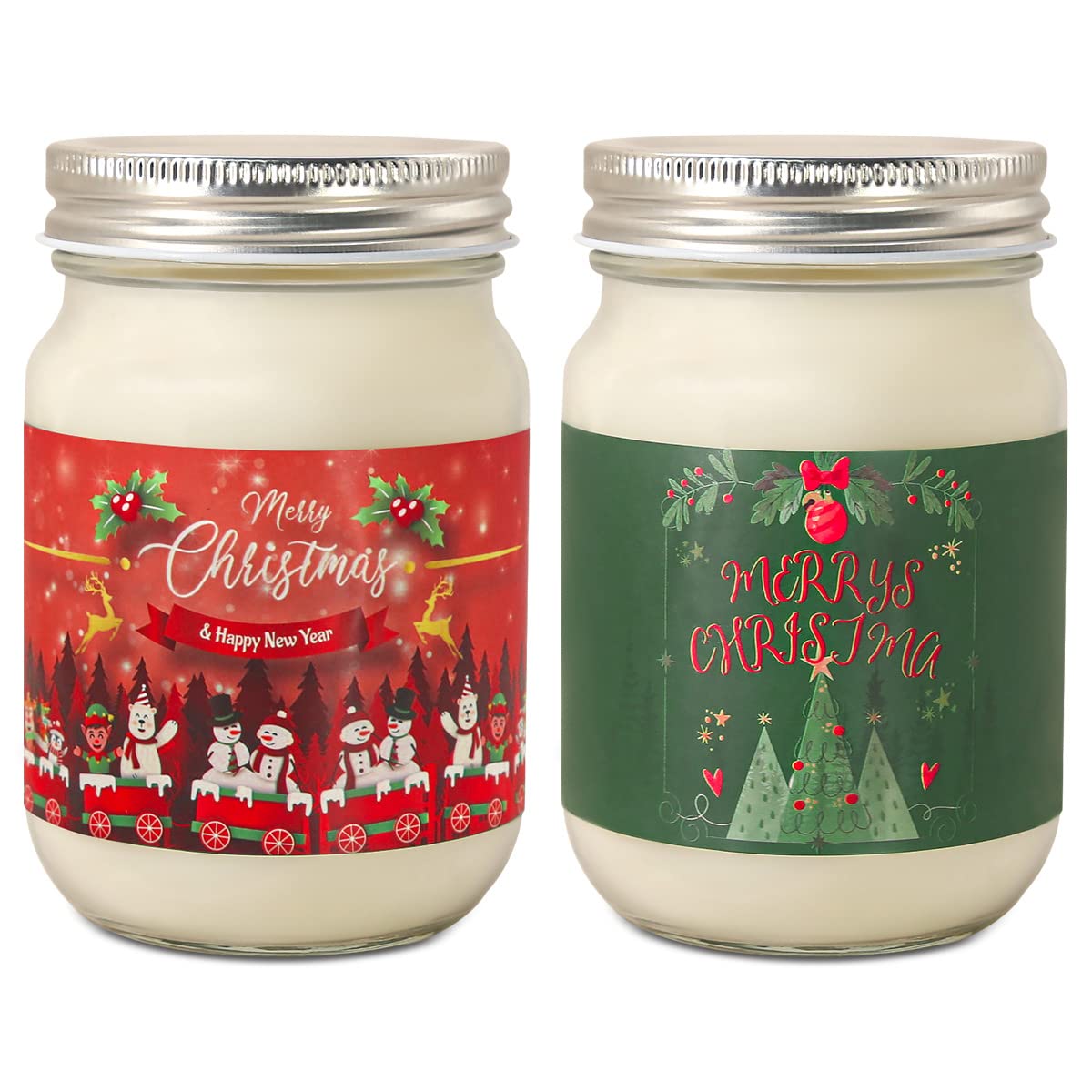 Christmas Scented Candle Gift Set, 2 Packs 11 Oz Aromatherapy Candles, 2 Flavors of Jar Candle with Christmas Decoration Stickers, Christmas Holiday Gifts for Mom, Sisters, Friends,Teachers