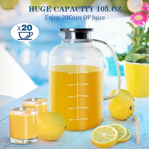 Miniatura 2 de Jarra de vidrio de 102 onzas, tetera de vidrio goteble, gran capacidad de 3 litros, adecuada para familias grandes y fiestas pequeñas