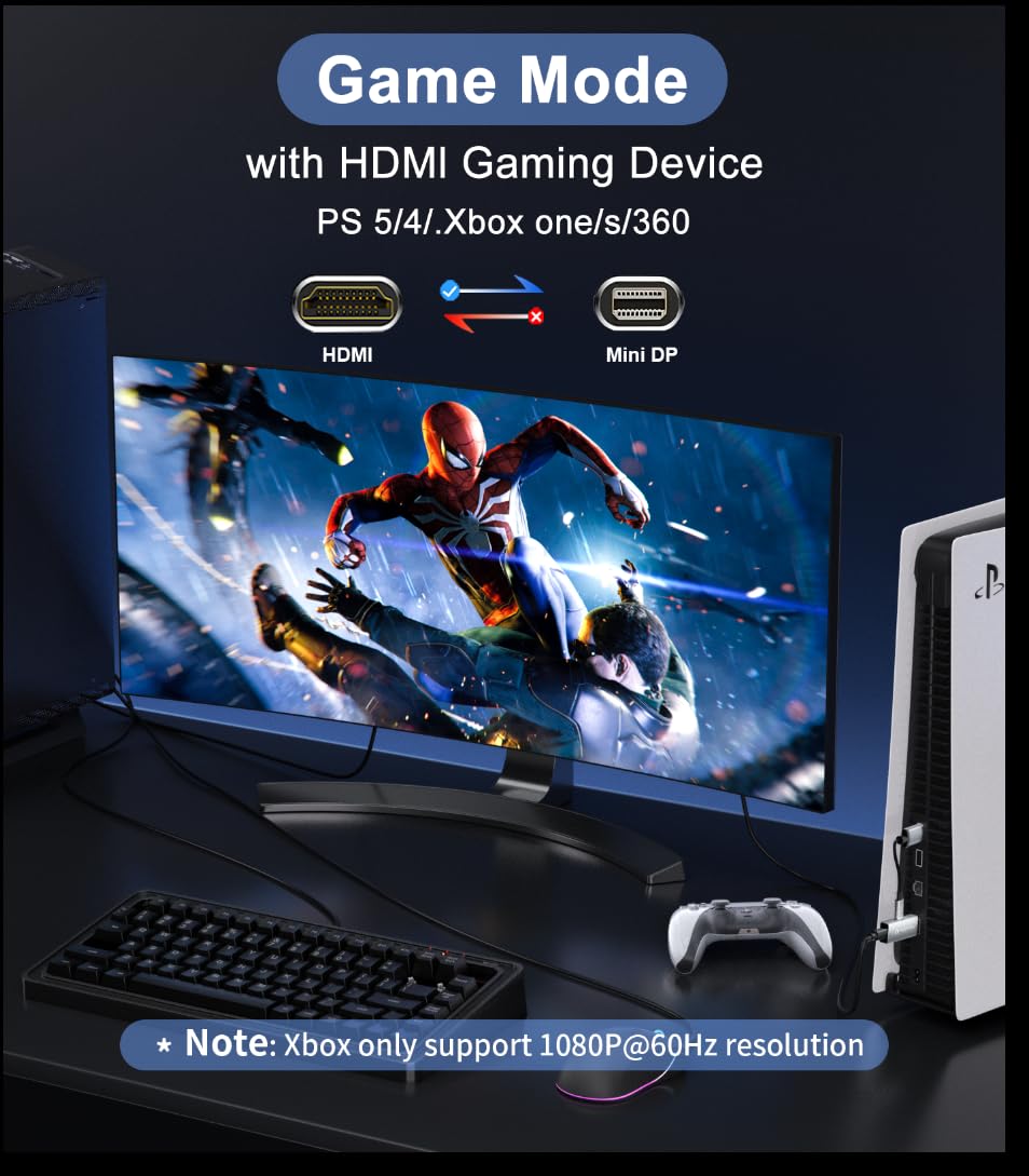 Adattatore da HDMI a Mini DisplayPort, 4K 60Hz, 1080p 120Hz, solo unidirezionale, HDMI (sorgente) 2.0 maschio a mini DP (display) femmina, convertitore per laptop, AMD, NVIDIA, PS5, Xbox e altro
