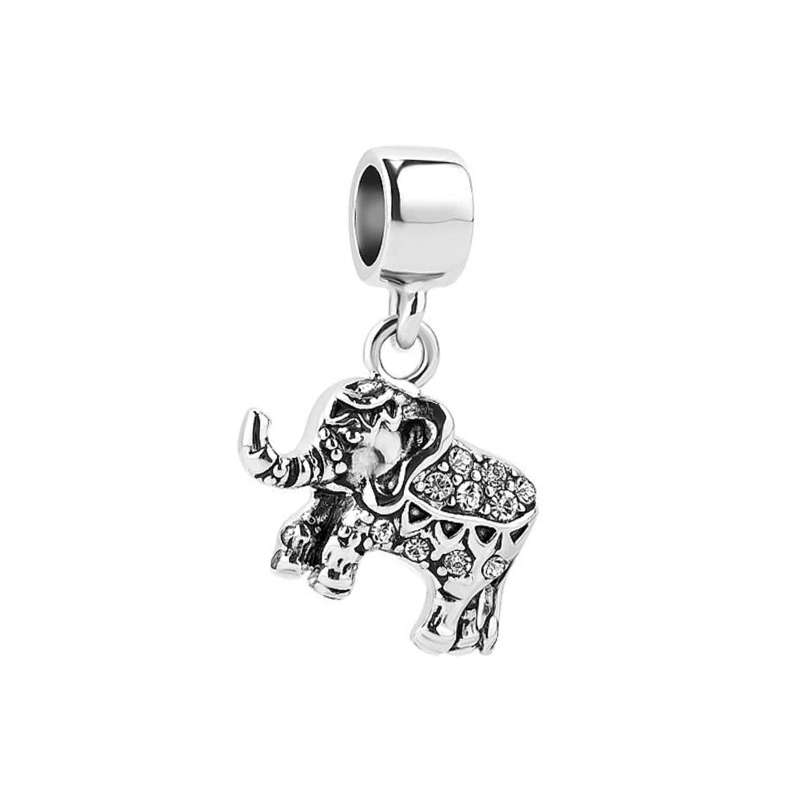 MiiFort Women Lucky Elephant Charm Compatible with Pandora Bracelets Thai Animal Dangle Red Clear Cyrstal
