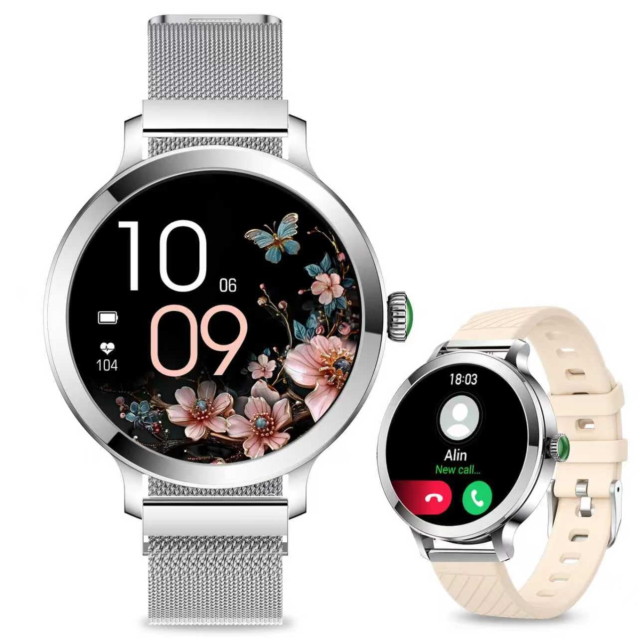Smart Watch for Women, 1.1" AMOLED Bluetooth Small Smart Watch with HR SpO2 Sleep Monitor, 110+ Sport Modes smartwatch, IP68 Waterproof Womens Smart Watches for Android IOS Silver