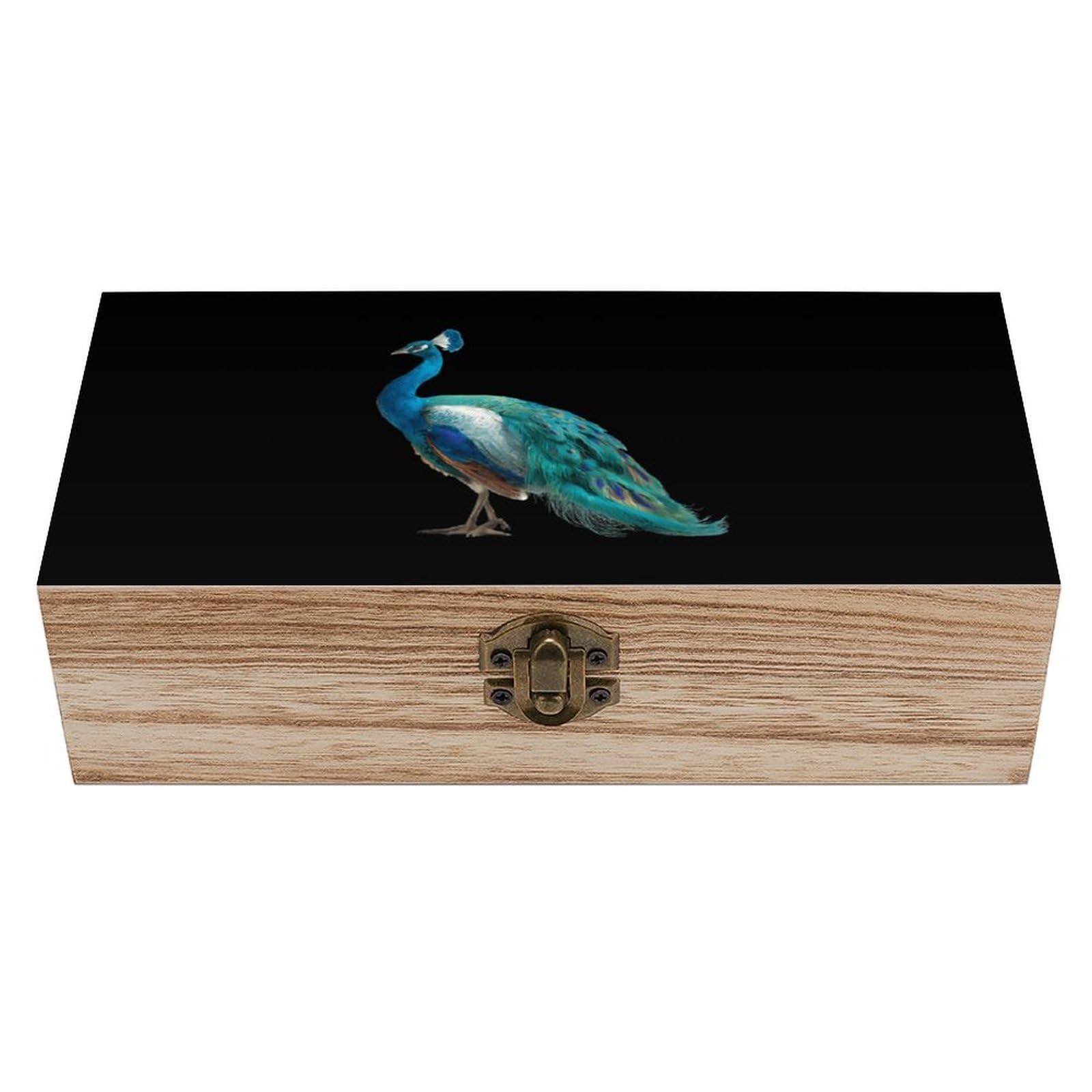 HLBSDM Peacock Bird Wooden Storage Box Craft Memory Keepsake Treasure Chest Box Jewelry Organizer