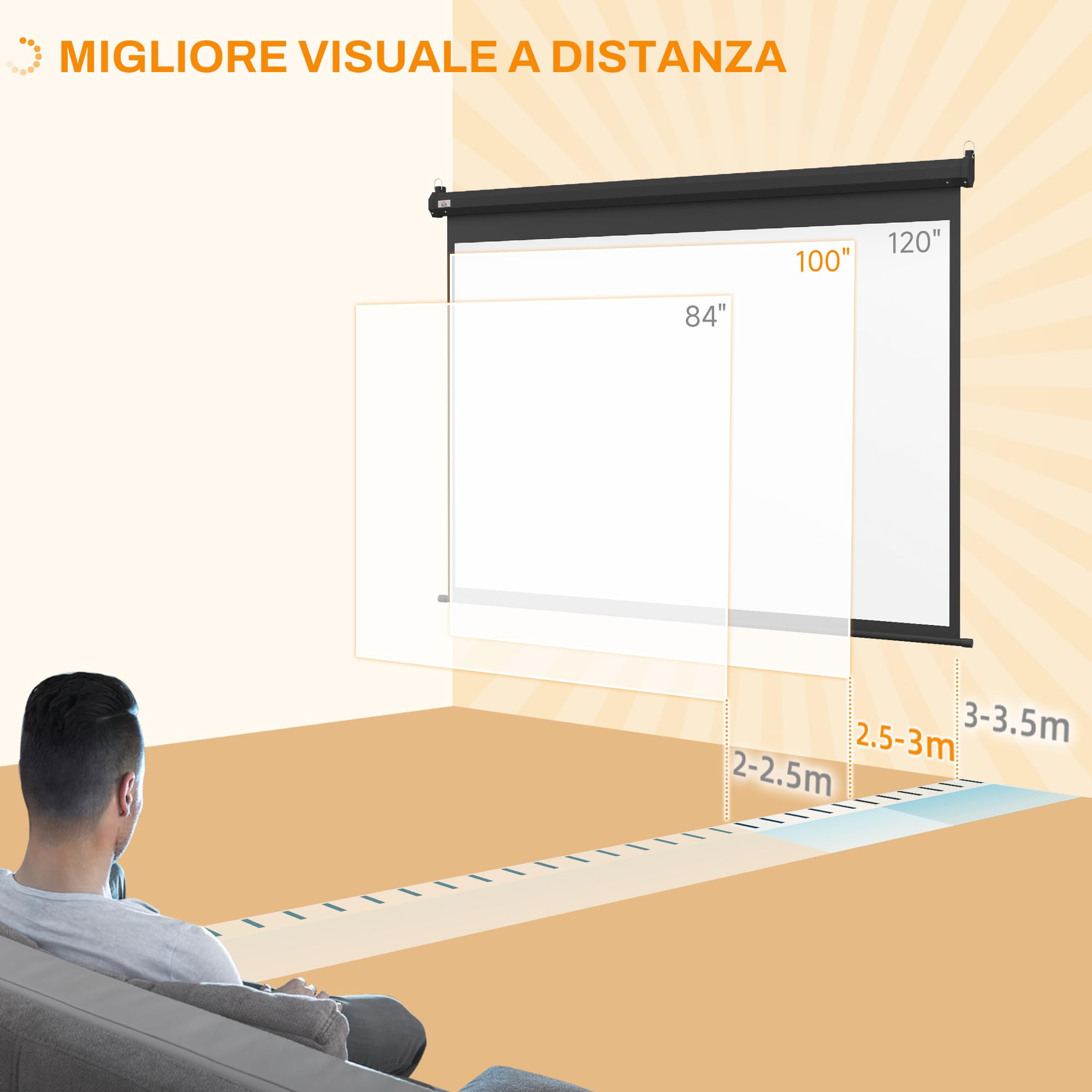 HOMCOM Telo Proiettore Motorizzato da 100 Pollici 4K HD Formato 4:3, Schermo Proiettore Motorizzato Elettrico Antirughe con Telecomando, Telo Videoproiettore per Casa, Cinema, Ufficio, Home, Nero