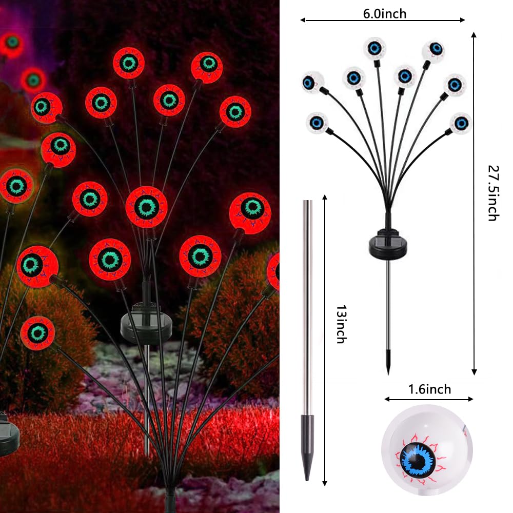 Lampes Solaires Halloween - Lot De 2 - Globles Oculaires LED Verts - Déco Effrayante Pour Jardin