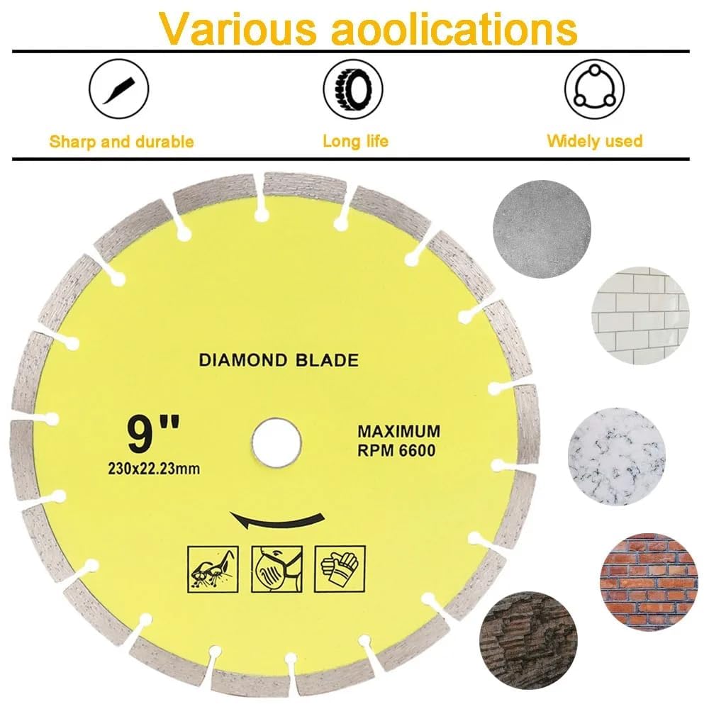 Discos de corte de diamante para amoladora angula Disco de corte de rueda de hoja de sierra de diamante de 105-230 mm for hormigón, mármol, mampostería, azulejos, ingeniería, corte en seco o húmedo, 1