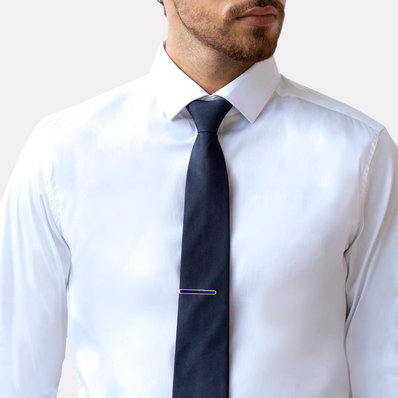 Kuzzoi Épingle à cravate avec émail bleu (4,5 mm) pour cravates normales en argent sterling 925 plaqué or accessoire pour homme