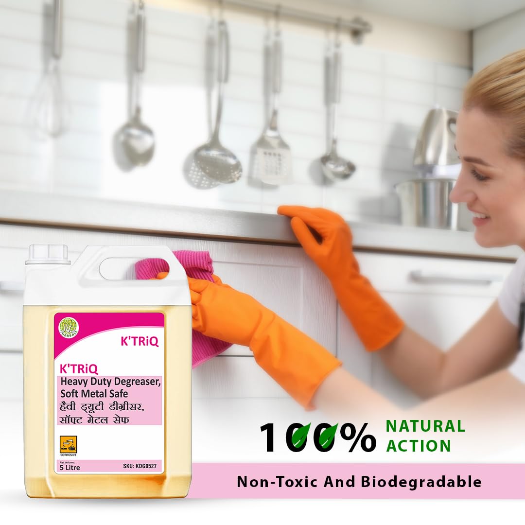 K'TRiQ Powerful Kitchen Cleaner & Degreaser Removes Oil, Food Stains, Grease and Grime. Cleans Kitchen Slabs, Tiles, Floor, Sink, Marble (5 Litre Pack of 1) 3