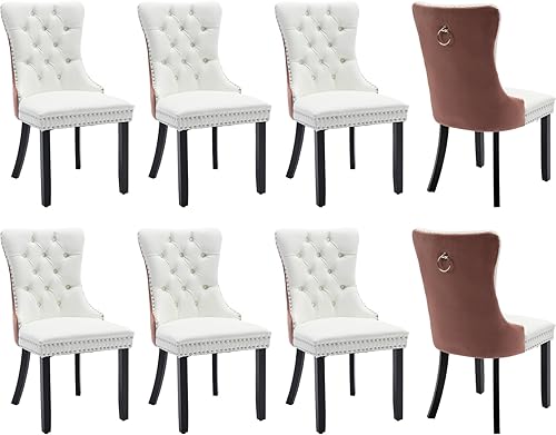 Miniatura 34 de Juego de 4 sillas de comedor de terciopelo, sillas tapizadas con respaldo de alas altas copetudas con ribete de cabeza de clavo y anillo de 01 -