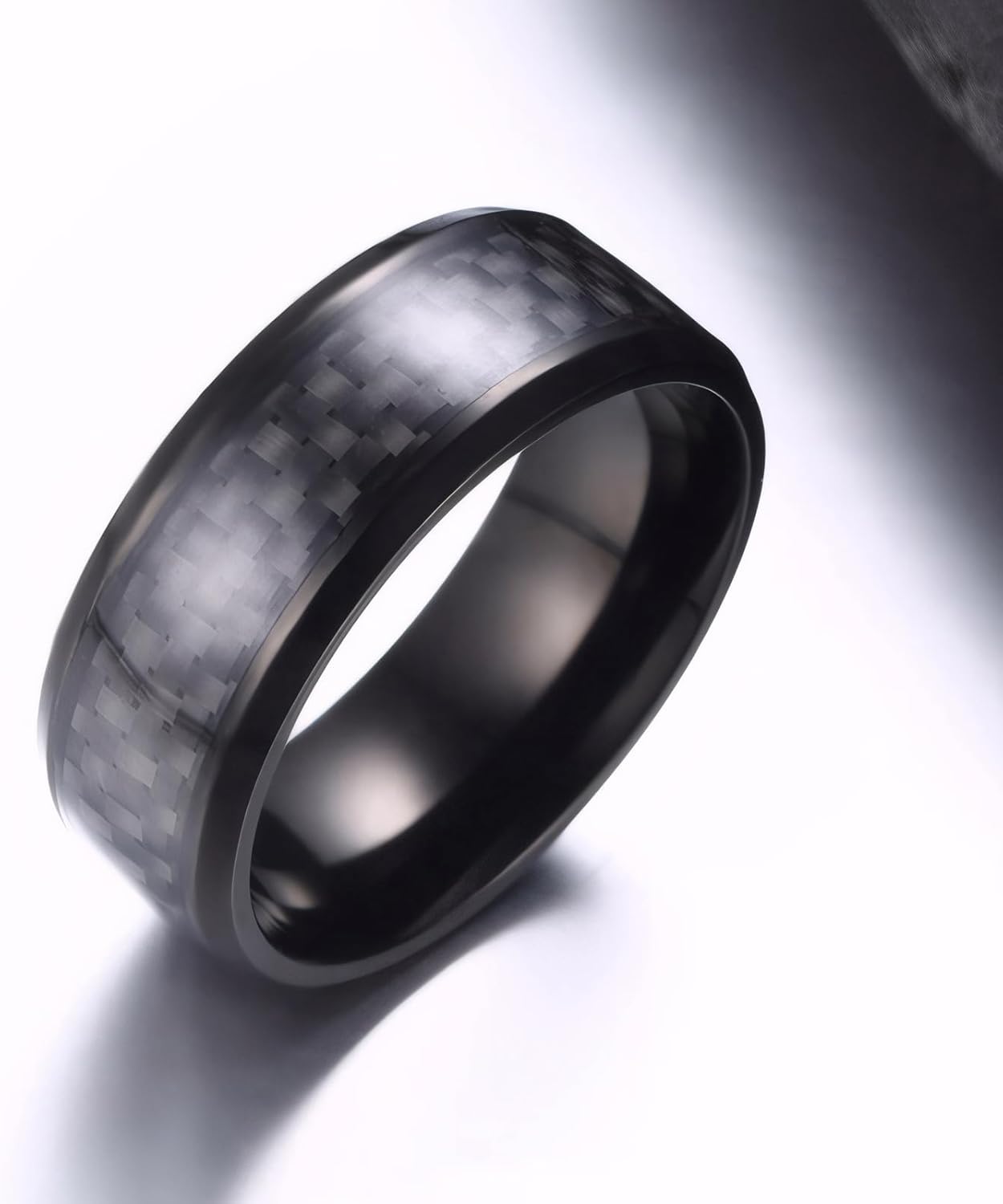 TTVOVO 8MM Black/Red/Green/Blue/Silver Carbon Fiber Inlay Carbide Ring Black Wedding Band Polished Finish Edges Men’s Ring Comfort Fit for Men Women