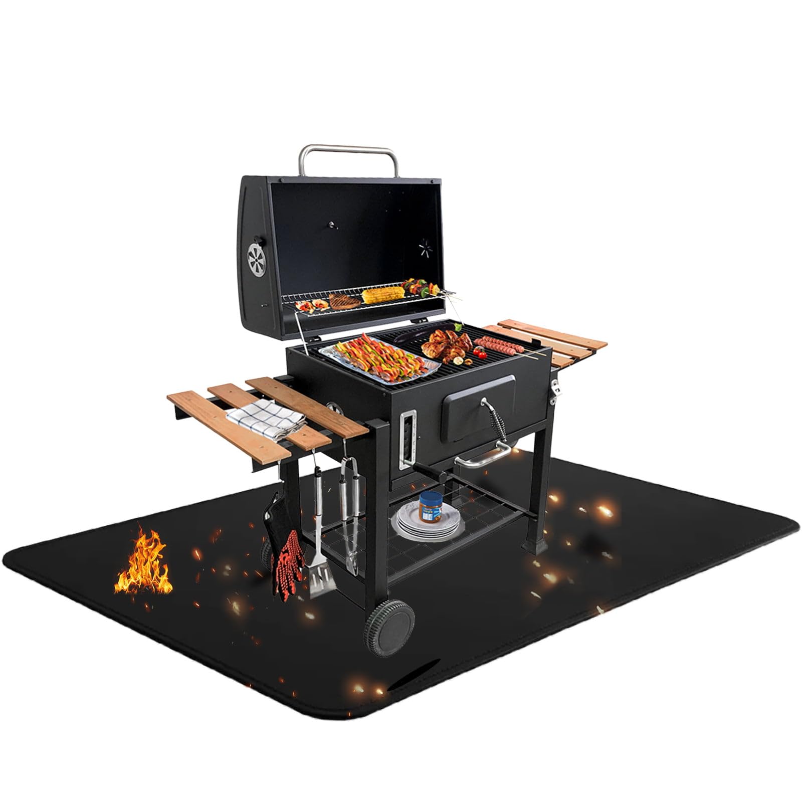 Fire Pit Mat Fireproof Mat Grill Mat 1.3x1.9M Waterproof Reusable Ember Protection Mat 3 Layer Heavy Duty Heatproof BBQ Mat for Outdoor Grilling Camping Garden Decks Grass Floors Defender