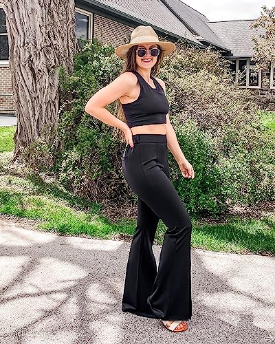 Grapent Flowy Pants For Women Business Professional Attire Women Women's Elastic Waist Pants Wedding Pant Suits Front Slit Baggy Pants Women Work Pants For Women Stretch Color Black Size 14 #TOP3