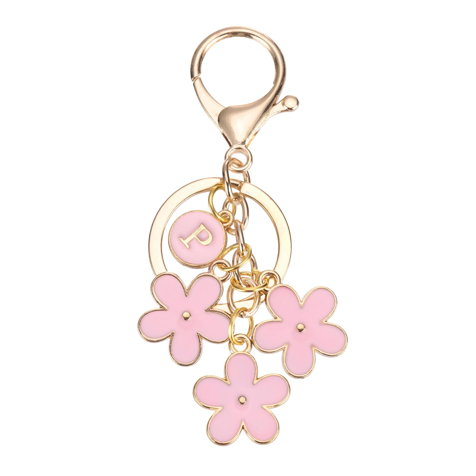 PATIKIL Pink Flower Keychain Charm, Cute Enameled Keychain Initial Floral Keyring with Letter P Charm Pendant for Women Key Handbag Backpack Bag Accessories
