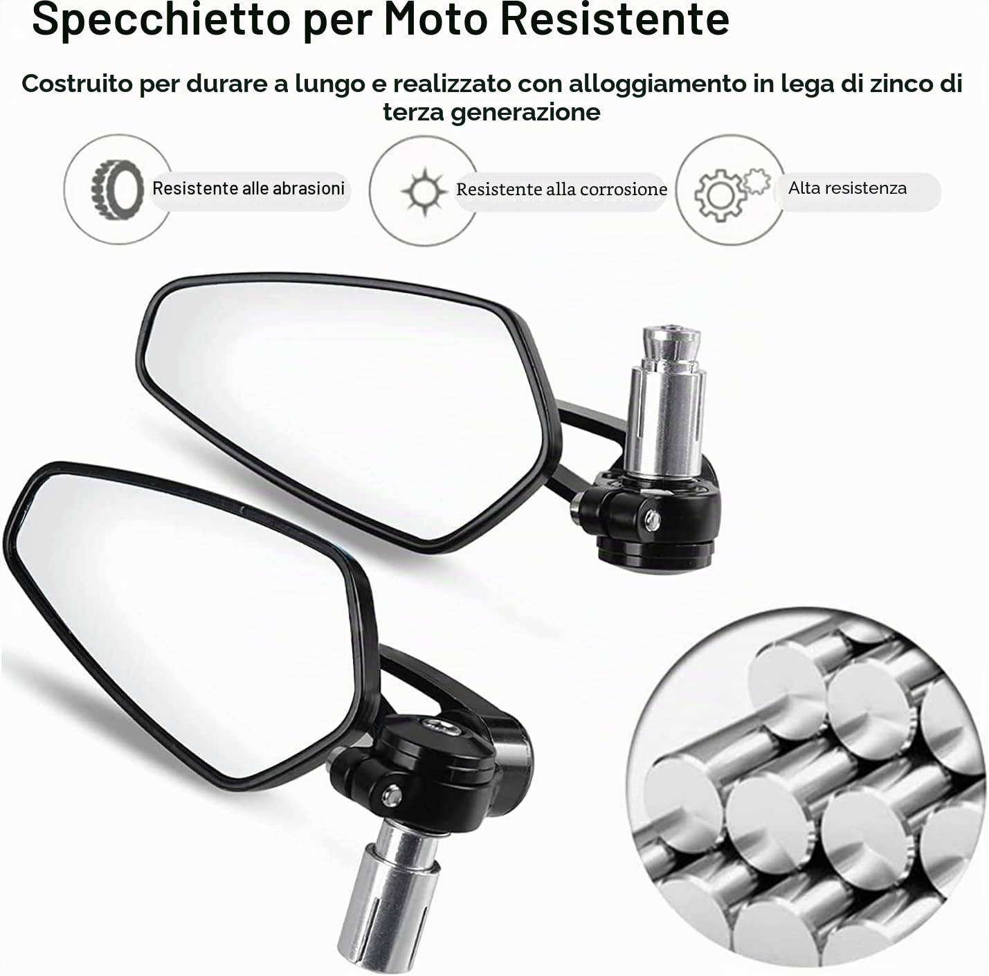Specchietti retrovisori universali per moto da 7/8 pollici, in alluminio CNC, con lente convessa HD, adatti per manubri cavi (vetro bianco)