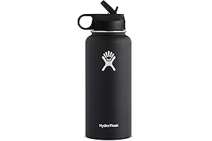 Hydro Flask Vacuum Insulated Stainless Steel Water Bottle Wide Mouth with Straw Lid (Black, 32-Ounce)