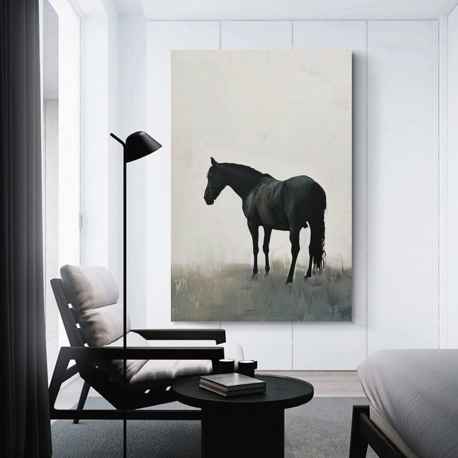 Junmoney Elegant Black Horse Decorative Canvas Print, 20x30inch(50x75cm), for Gallery Wall Decor And Room Displays, Wall Decor Suited to Curated Displays