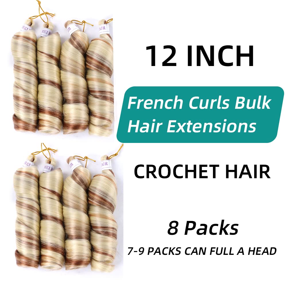 Pelo rizado francés para trenzas de caja, 8 paquetes de 12 pulgadas, 85 g/paquete, cabello trenzado de onda suelta, ganchillo español rizado, extensiones de cabello sintético en espiral