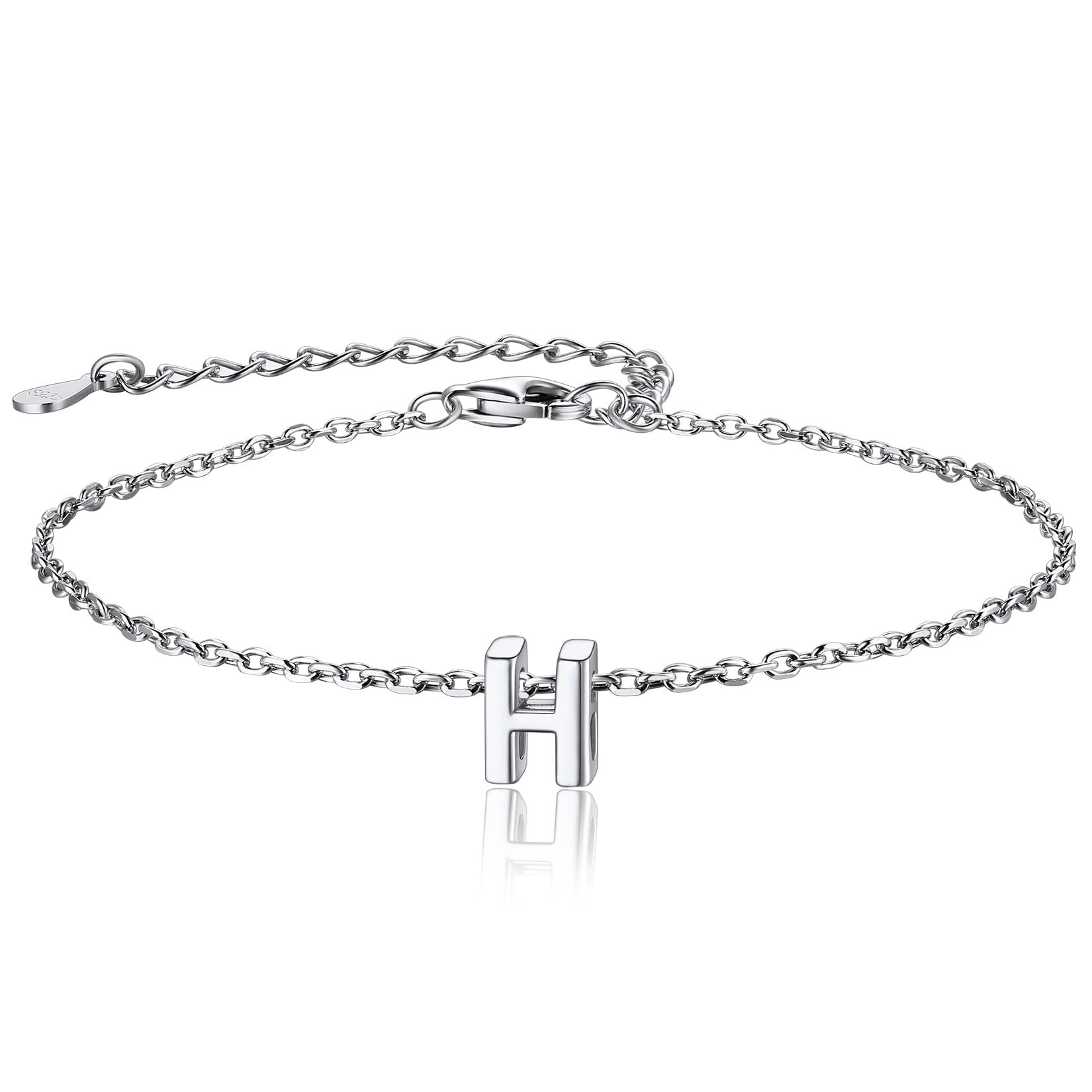 ChainsProChainsPro 925 Sterling Silver Heart Initial Bracelet for Women Girls,16+5cm (Gift Wrapped)