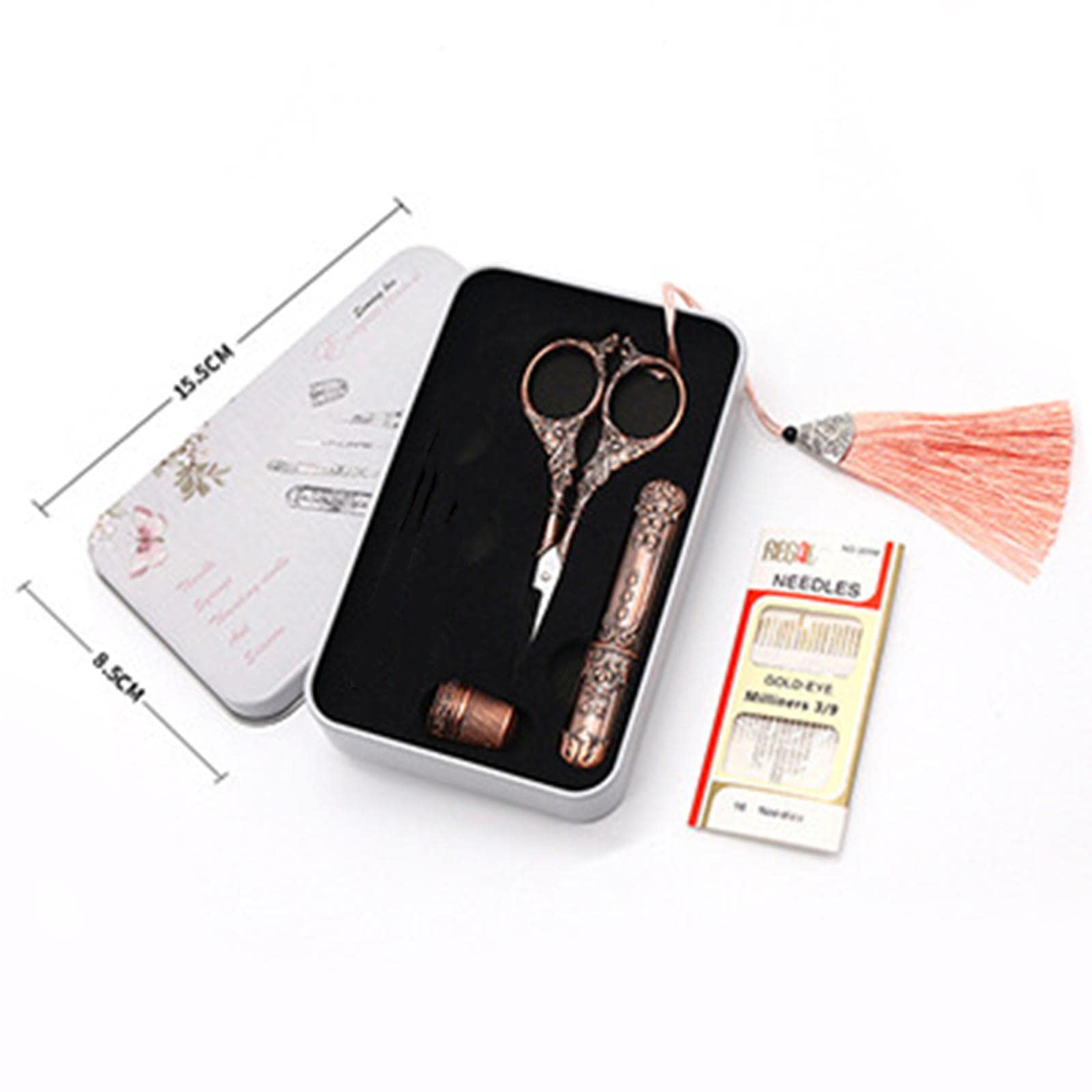 Ciseaux Broderie Kit Petit Thimble Boîte Acier Inoxydable Polyvalent Convient pour Cadeau Artisanat Bureau Maison, Lis