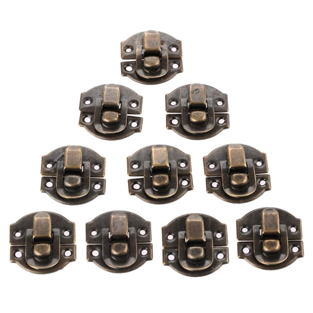 SHALLEZSOU Key Hasp Lock 10Pcs Antique Gold Box Hasps Iron Lock Catch Latches for Jewelry Chest Suitcase Vintage Hardware 27x29mm(Brozen)