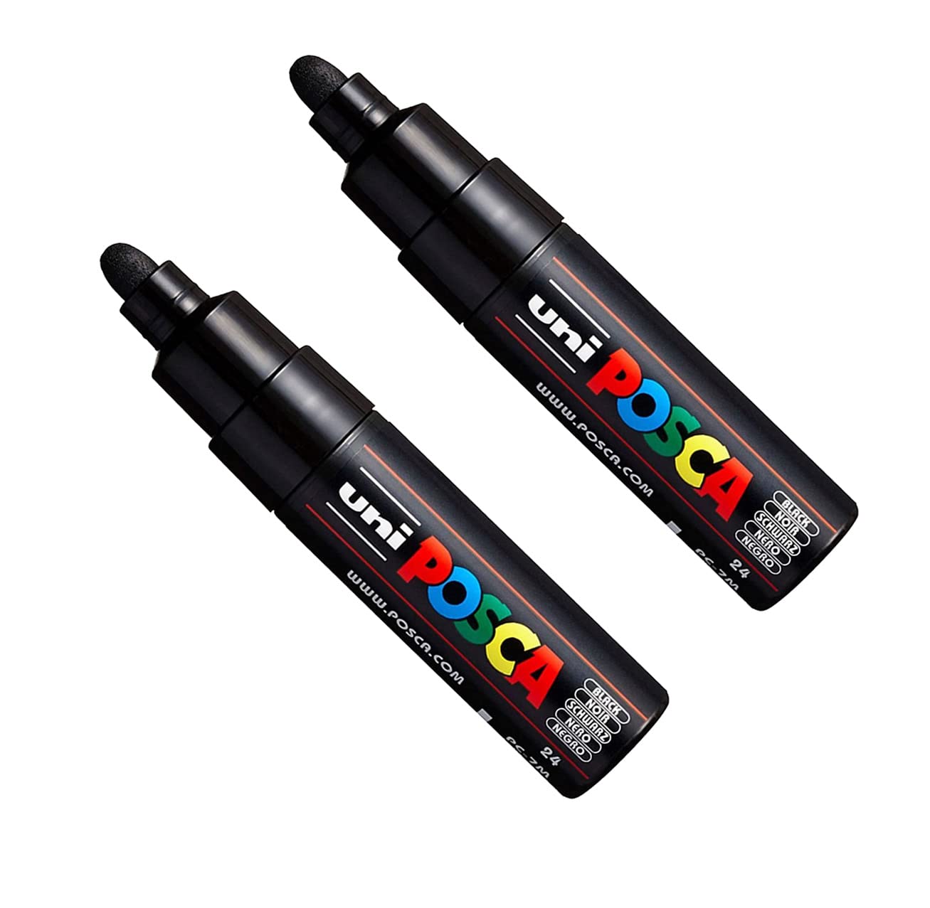 Posca PC-7M Paint Marker Art Pens - 4.5-5.5mm Large Bullet Nib - Black Ink - Pack of 2