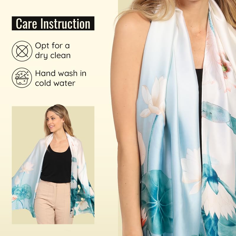 Image of Trillion London Spring Collection | Designer Silk Scarf For Women UK | Lightweight Neck Scarves | Shawl Wraps | Suitable for Daily Life | Smooth & Soft Finish | Gift for Women | Size-180cm x 90cm