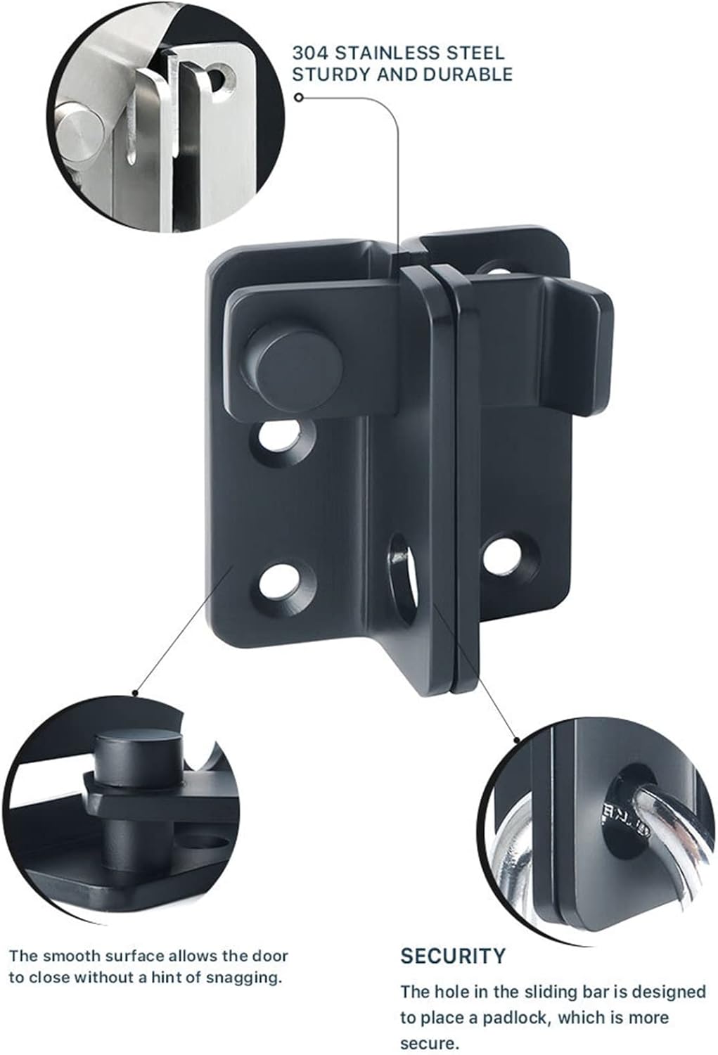 Stainless Steel Bolt Door Bolt Lock Closet Drawer Sliding Door Bolt Lock Household Furniture Hardware 1Pcs (Color : Matte Black)