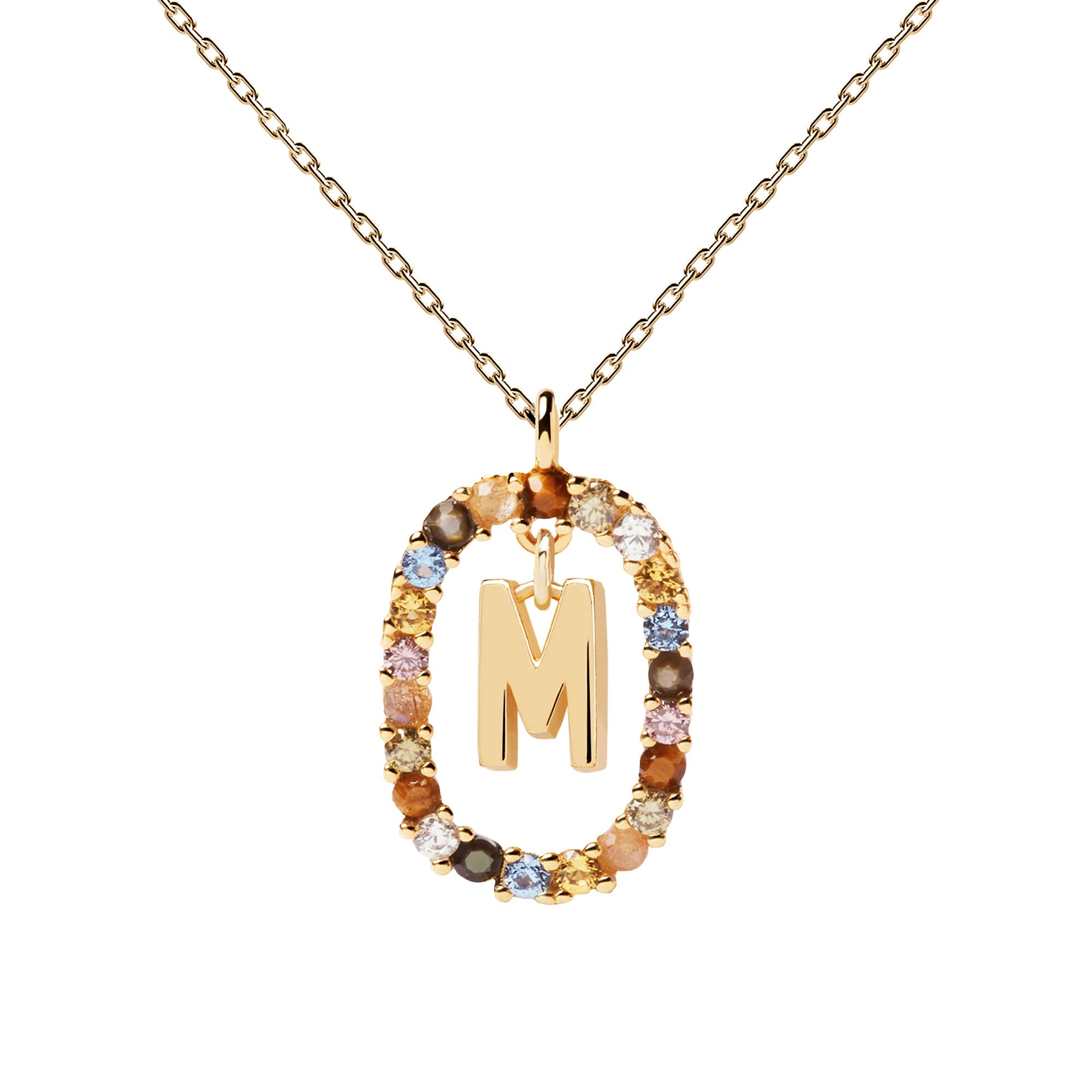 P D PAOLACollar Letra M - Plata de Ley 925 Bañada en Oro de 18k - Joyas para Mujer