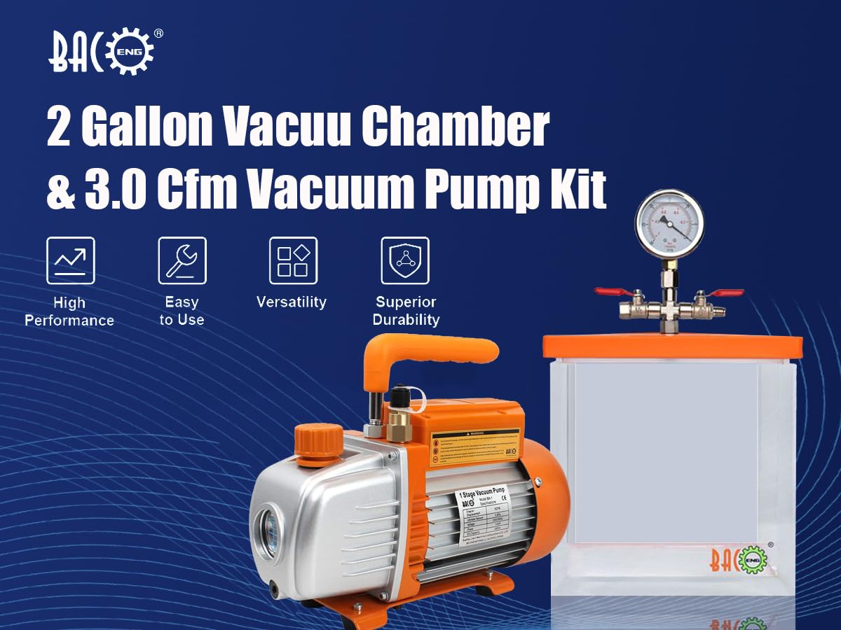 BACOENG 7,6L Vakuumkammer mit 3,0CFM Einstufige Vakuumpumpe Unterdruckpumpe mit Manometer HVAC