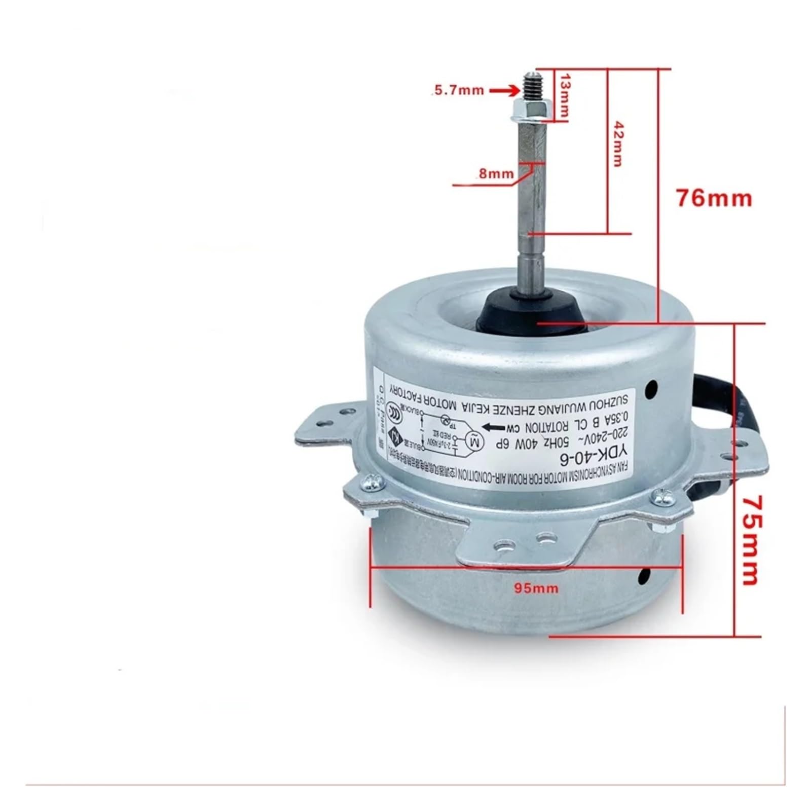 YDK40-6 40W 220-240V 1-2P Longitud Del Eje 55/67 / 76mm Motor De Aire Acondicionado Delantero Motor De Ventilador Hvac Ventilador Hvac Ventilador De Condensador De CA(Axis length 76)