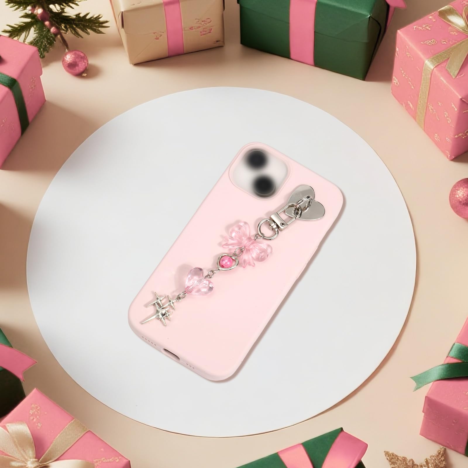 Chaîne de Charme pour Kindle, Délicate avec Nœud Cœur Étoile, Accessoire pour Étui de Téléphone Tablette Liseuse (Rose)