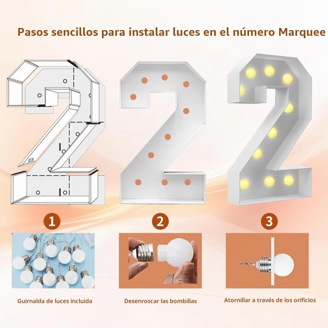 Números de marquesina de 2 pies,(60CM),números gigantes iluminados para fiestas, números grandes con luces, número grande con luz LED, decoraciones de fiesta de cumpleaños,números de cartón