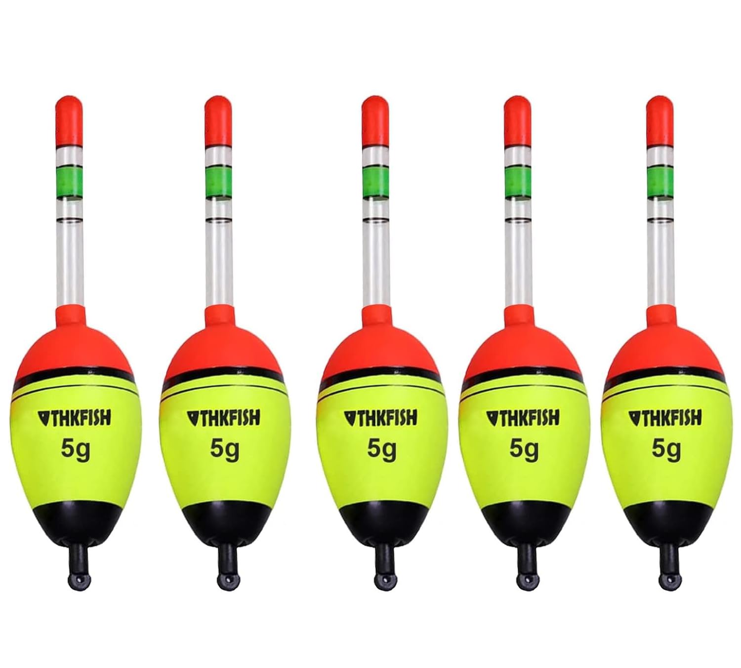 THKFISH Flotteur Peche 5 pièces Flotteurs de pêche légers Flotteurs de pêche avec 10 bâtons Lumineux 5g 15g 30g 40g