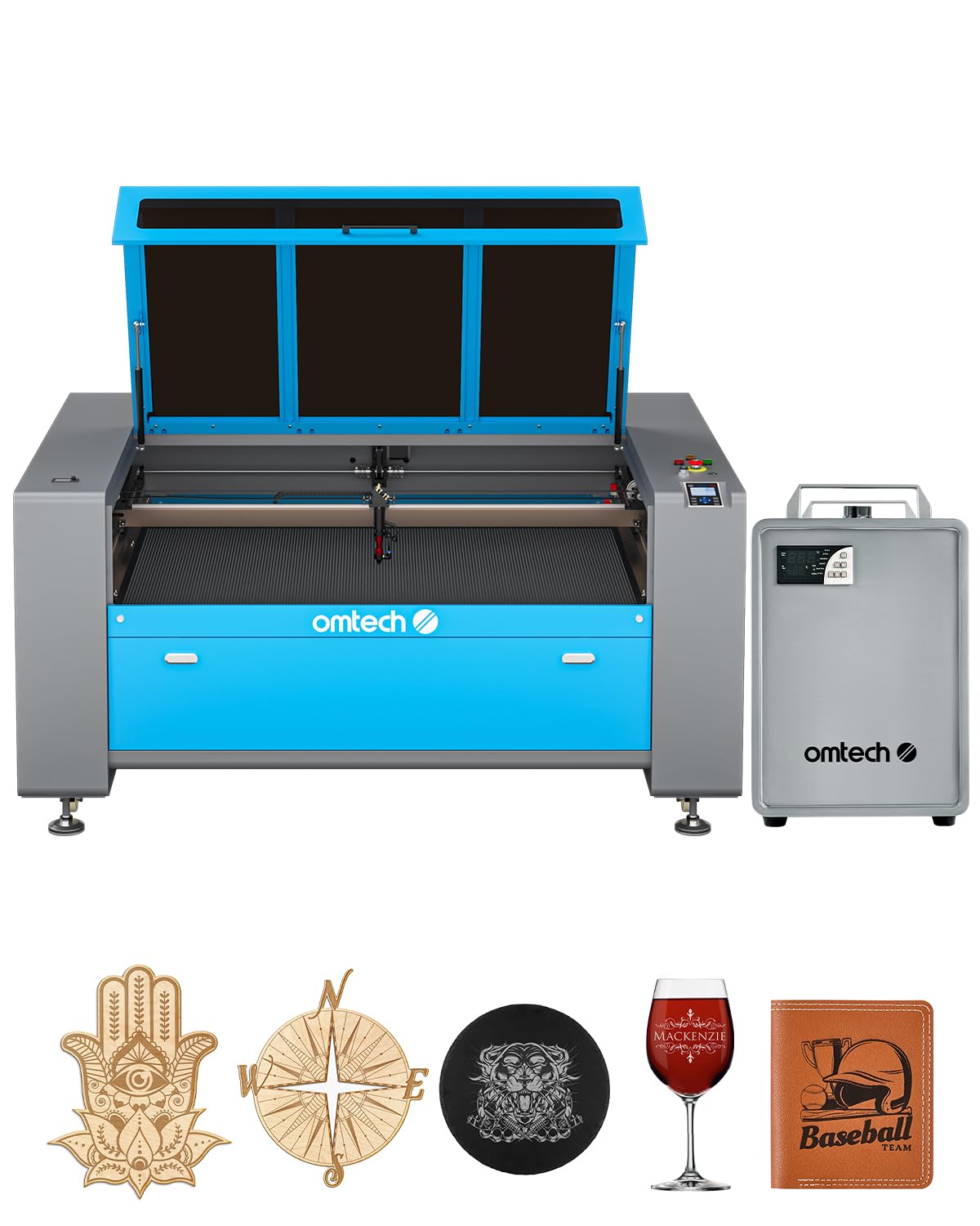 OMTech 130W CO2 Laser Engraver with Water Chiller Autofocus, 35x55 Inch Laser Cutting Engraving Etching Machine with Autolift Air Assist, Industrial Laser Cutter Laser Class 2，0.827mW Output Power