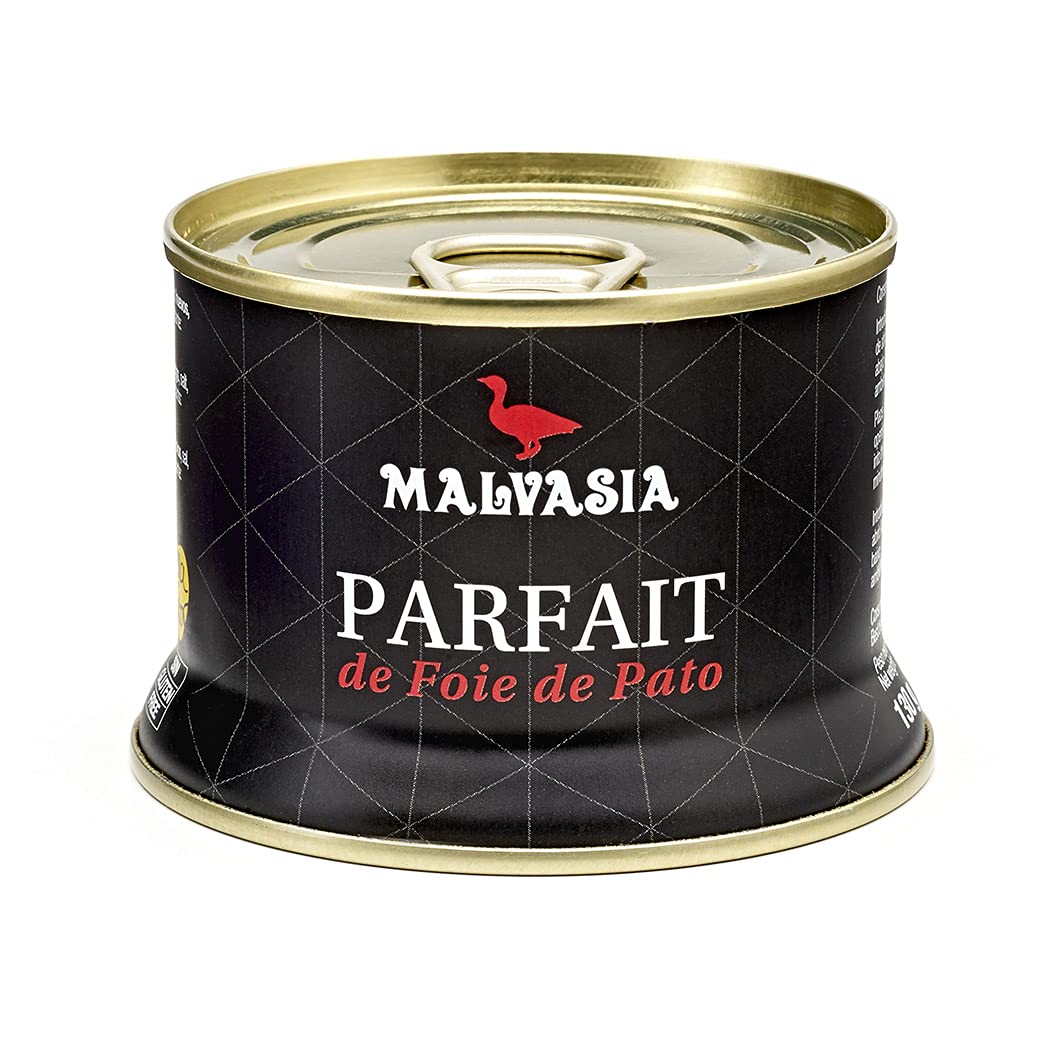 MALVASIA Cesta Gourmet, Caja Regalo con Parfait de Foie de Pato, Foie Gras de Pato y Mousse de Foie de Pato con Trufa, Elaboración Artesanal, Sin Gluten, Lote de 3 Latas Abre Fácil de 130 g
