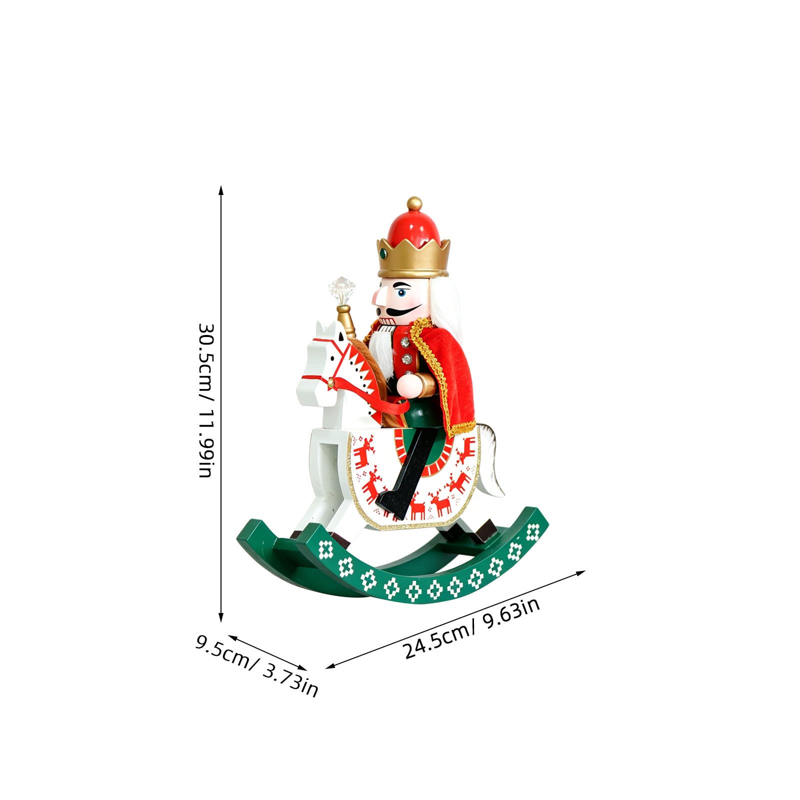 Amosfun Weihnachtliche Holz Nussknacker Figur mit Schaukelpferd Design und Stoffumhang Sanft Schwingend für Vielseitige Dekoration im Festlichen Zuhause