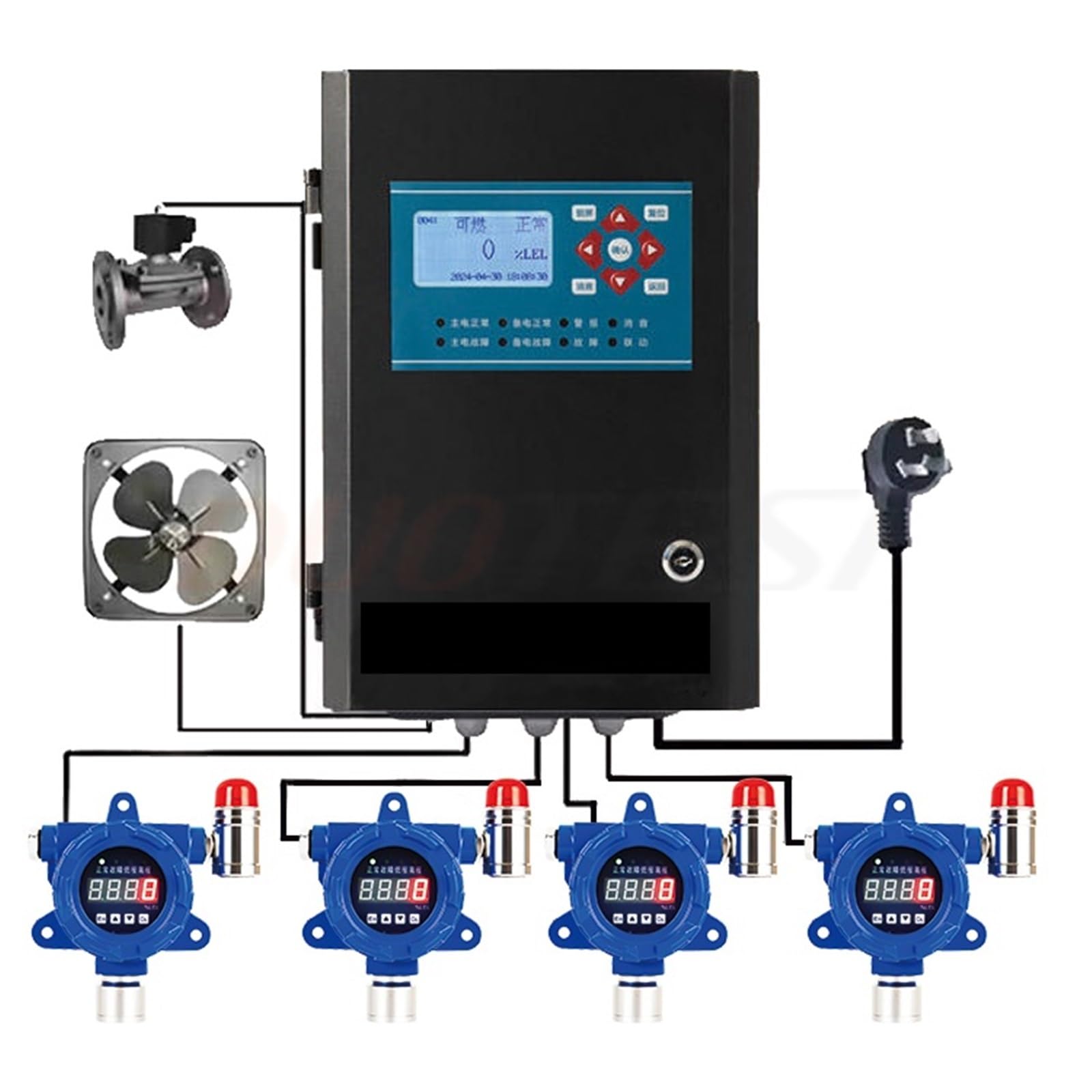 CVFRDD Fixed Digital Gas Detector Combustible Gas Carbon Monoxide Hydrogen Sulfide Oxygen Electrochemical/NDIR/PID(0-200 ppm)