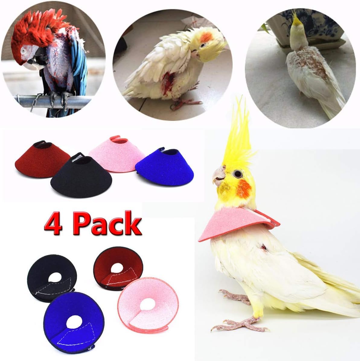 4PC Parrot Anti-bite Elizabethan Collars Birds Anti-Grab Feather Plucking Wound Healing Safety Collar Protective Recovery Cones (S - Suitable for Budgerigar)