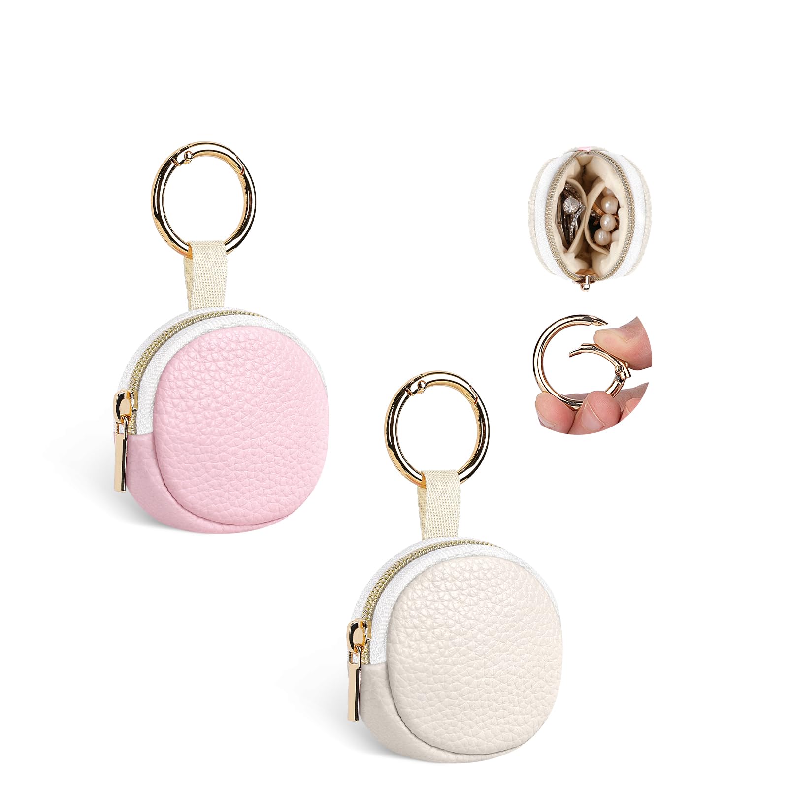 2 Stück Schmuckkästchen Klein Mini Tasche Schmuckaufbewahrung Reise PU Schmucktasche Mädchen Tragbare für Schmuck-Organizers Ohrringe Armbänder Ringe Etui Kleine Geschenke für Frauen(Rosa&Beige)