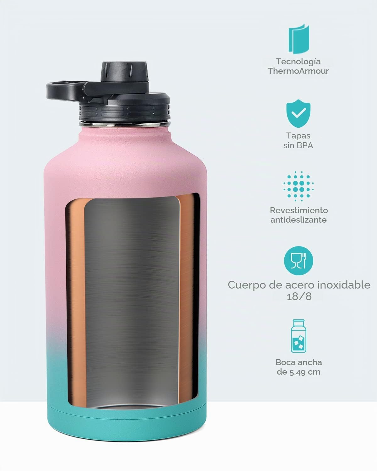 BUZIO Botella Termica 64 onzas, botella agua acero inoxidable botellas de agua, Sin BPA Mantiene Frío o Calor 48 Horas, rosa azul