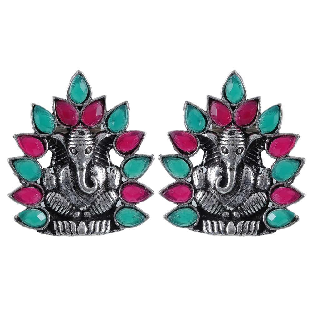 University Trendz Silver Oxidised Earring - Red Green Stones Ganpati Stud Earring For Women/Girls (B0CCD6JSZW) Amazon Price History, Amazon Price Tracker