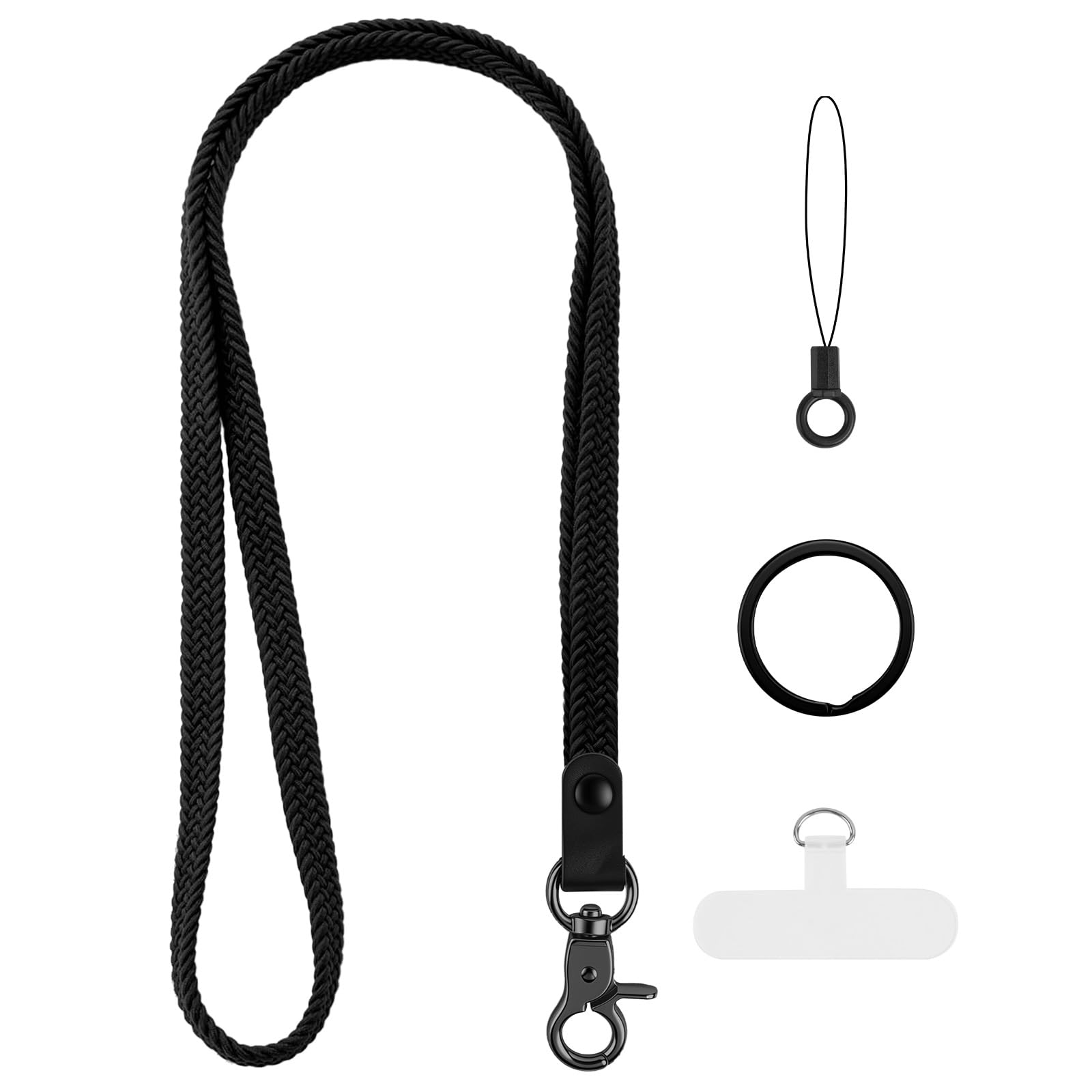 AOOSU Lanyard Neck Strap, Stretchy Neck Lanyard Neck Strap Badge Lanyards with Metal Key Rings and Phone Ring Strap Lanyards for ID Badge Holder Keys Phone Teacher Lanyard for Women Men Black