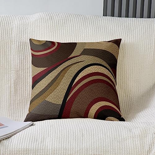 Pack Of 2 Burgundy Red Throw Pillow Covers, Geometric Square Cushion Case Set Stripe Brown Grey Decorative Throw Pillows Cases For Couch Sofa Bedroom Living Room, Modern Art Pillowcases, 18X18 Inches #TOP1