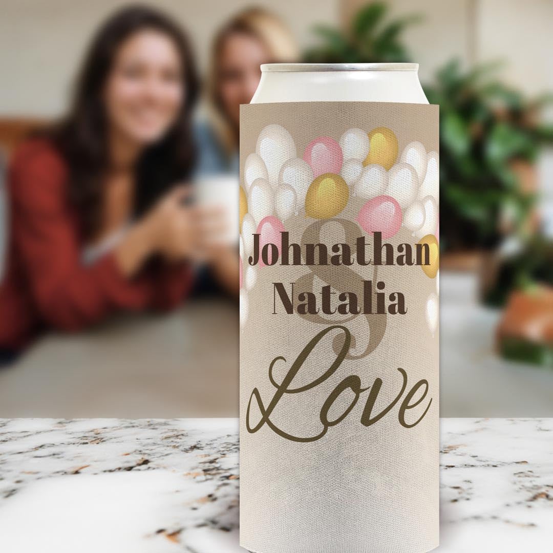 Engagement Party Favor For Women 2 Custom Names Love Balloon Arch 24-Pack Personalized Ultra Slim Can Drink Thermocoolers Party Pack Balloons