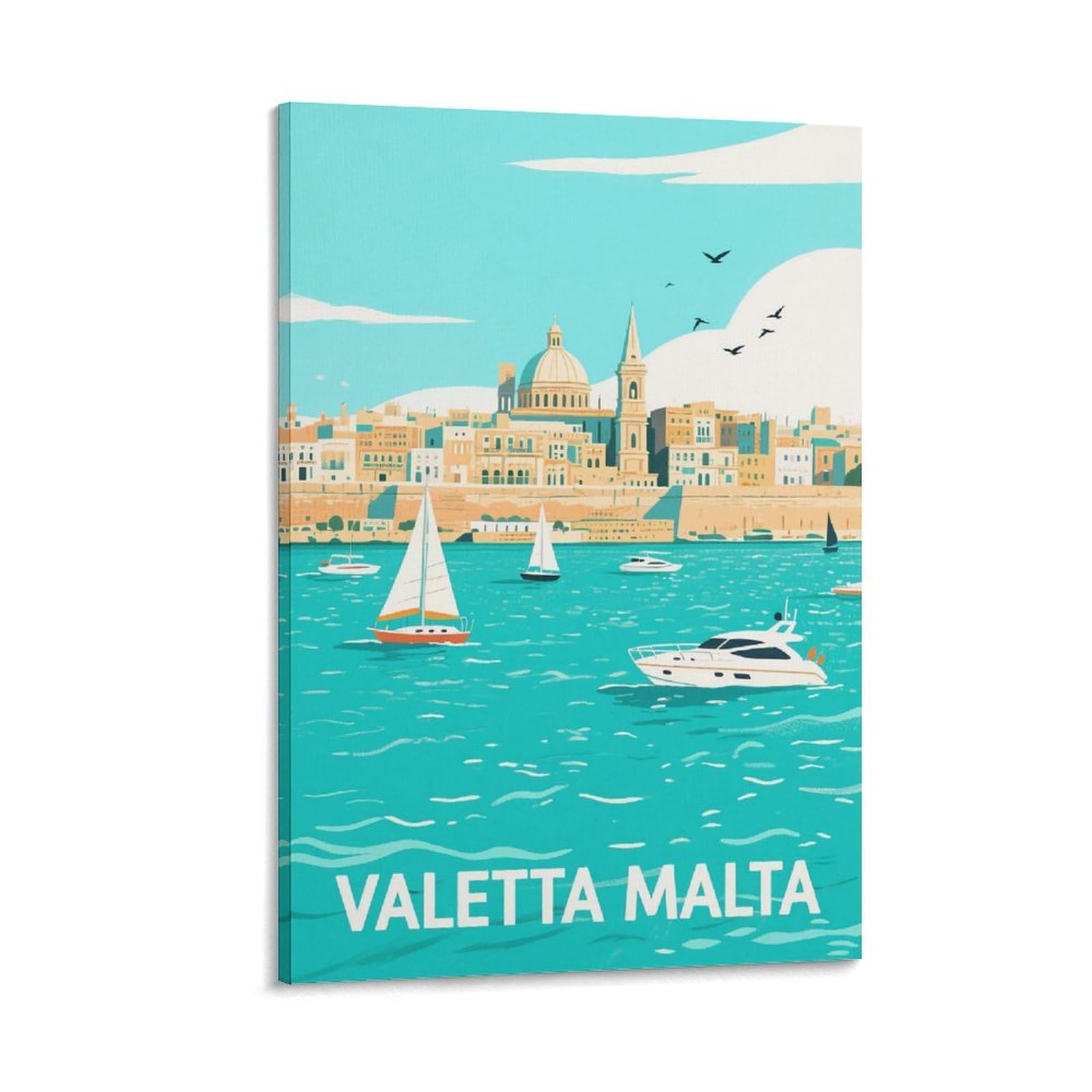 NHGEQAA Valletta Malta Vintage Travel Posters 12x18inch(30x45cm) Canvas Wall Art Print Picture