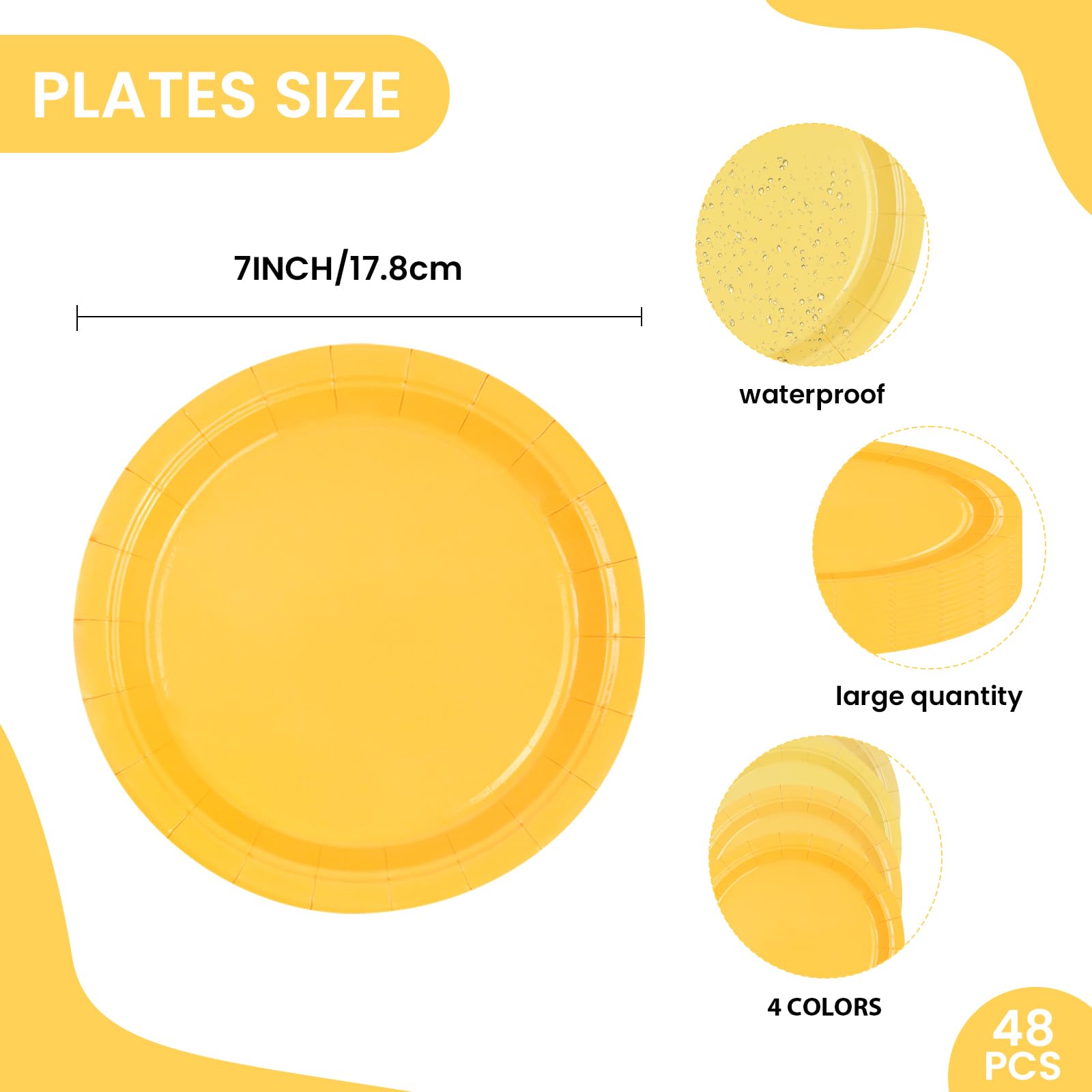 EVYIENEN 48 Pcs Yellow Paper Plates - Image 2