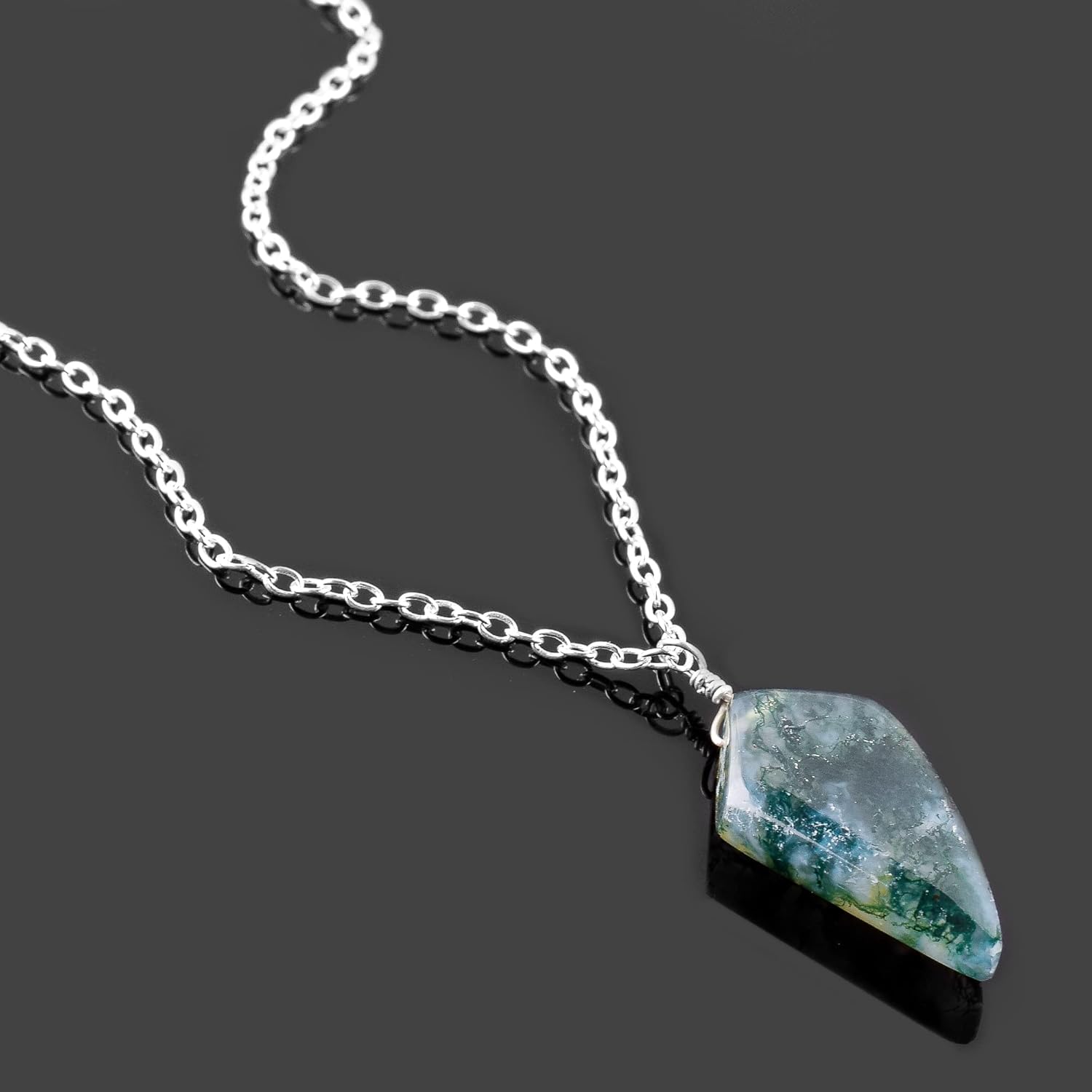 Natural Moss Agate Crystals Pendant Necklace, Fancy Kite Cabochon Gemstone, Energy Healing Crystals, Birthday, Gift for Her, Gemstone Jewelry 18 inch AAA+ Quality (Moss Agate D) - Image 5