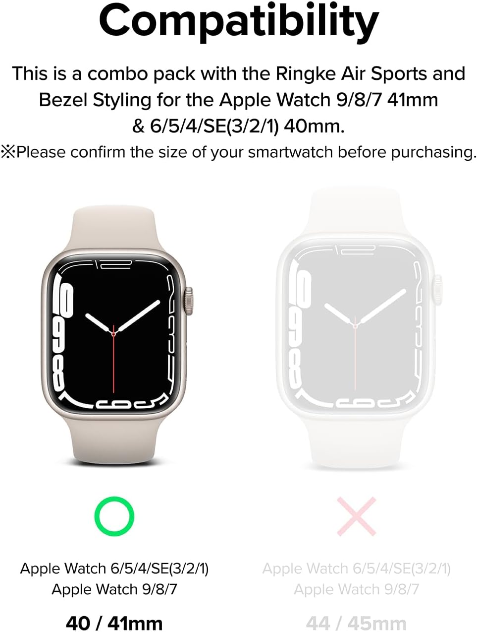 Ringke Air Sports + Bezel Styling for Apple Watch Series 9, 8, 7 (41 mm), SE 3, 2, 1 (40 mm) Case, TPU Cover with Stainless Steel Frame - Black / 30
