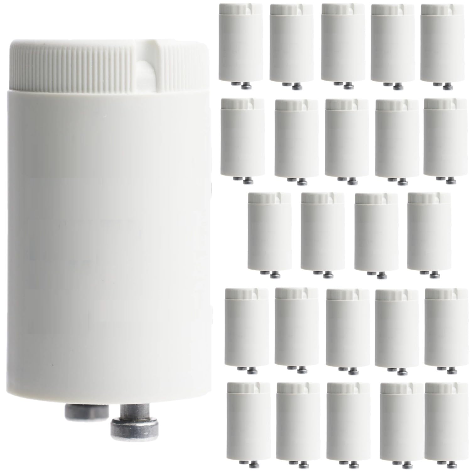 Diodesy- Pack of 25 Fluorescent Lamp Starter, White Ceramic Finish, FS12 Ballast Starter, UL Listed
