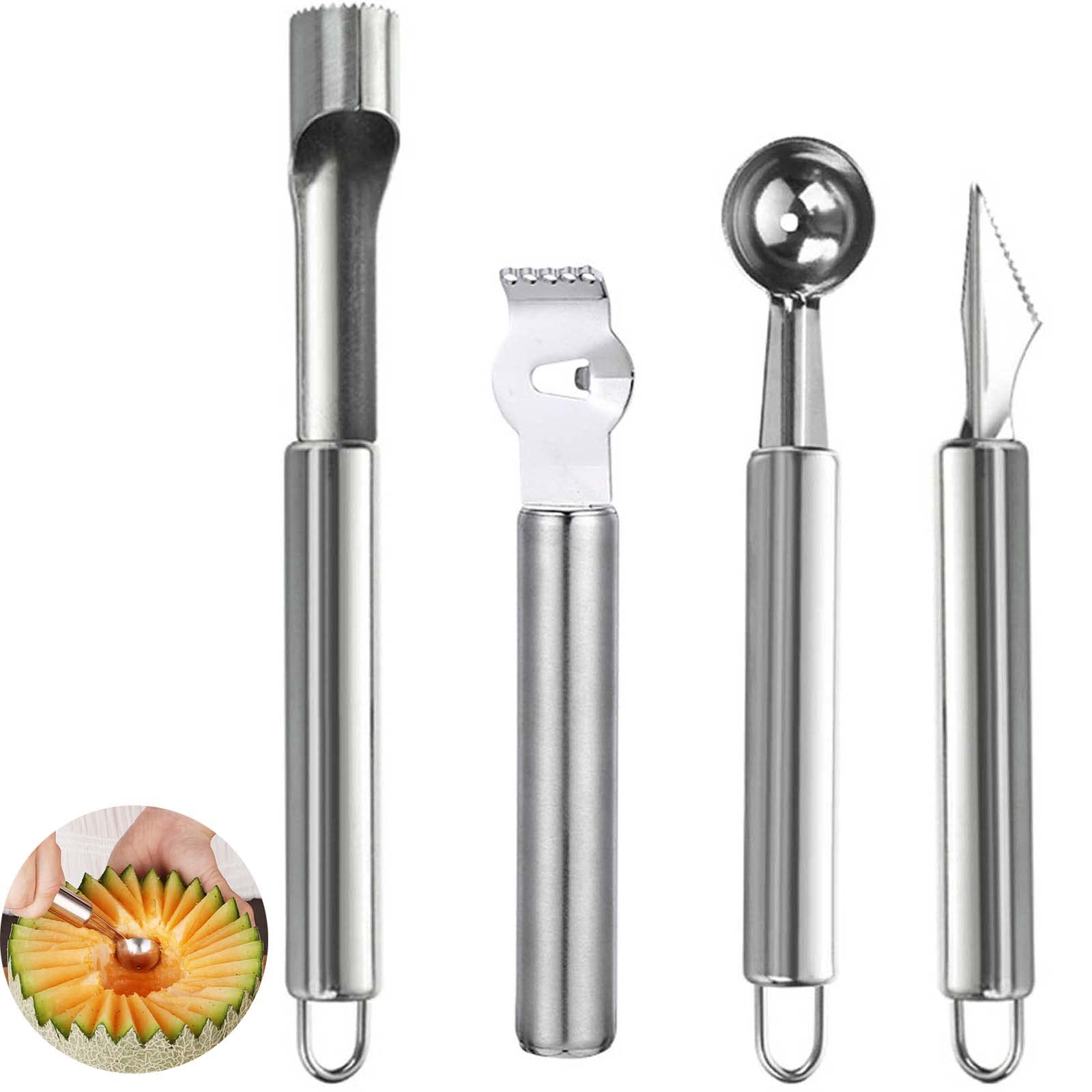 Set 4 Outils Fruits En Inox - Vide-pomme, Cuillère à Melon, éplucheur Citron, Couteau Découpe - Pour Cuisine Maison
